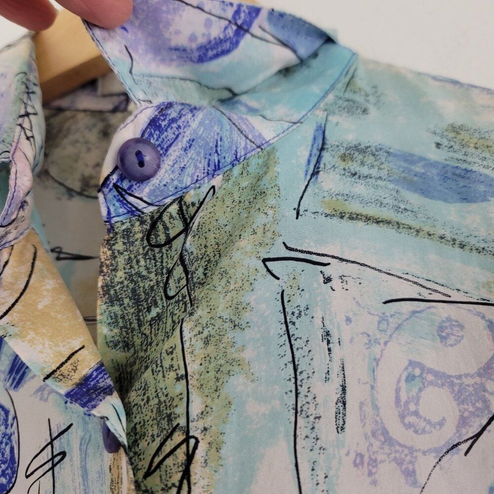 Vintage The Limited Sz XS Abstract Art Print Oversized Silk Blouse Shirt 90s - Picture 8 of 11